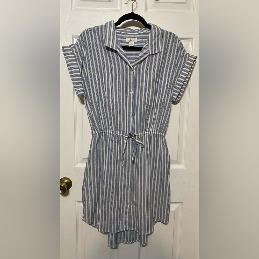Japna blue and white striped button down dress NWOT